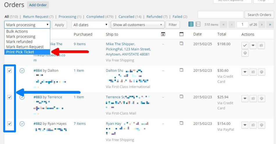 PickingPal: Print Pick Tickets using bulk actions